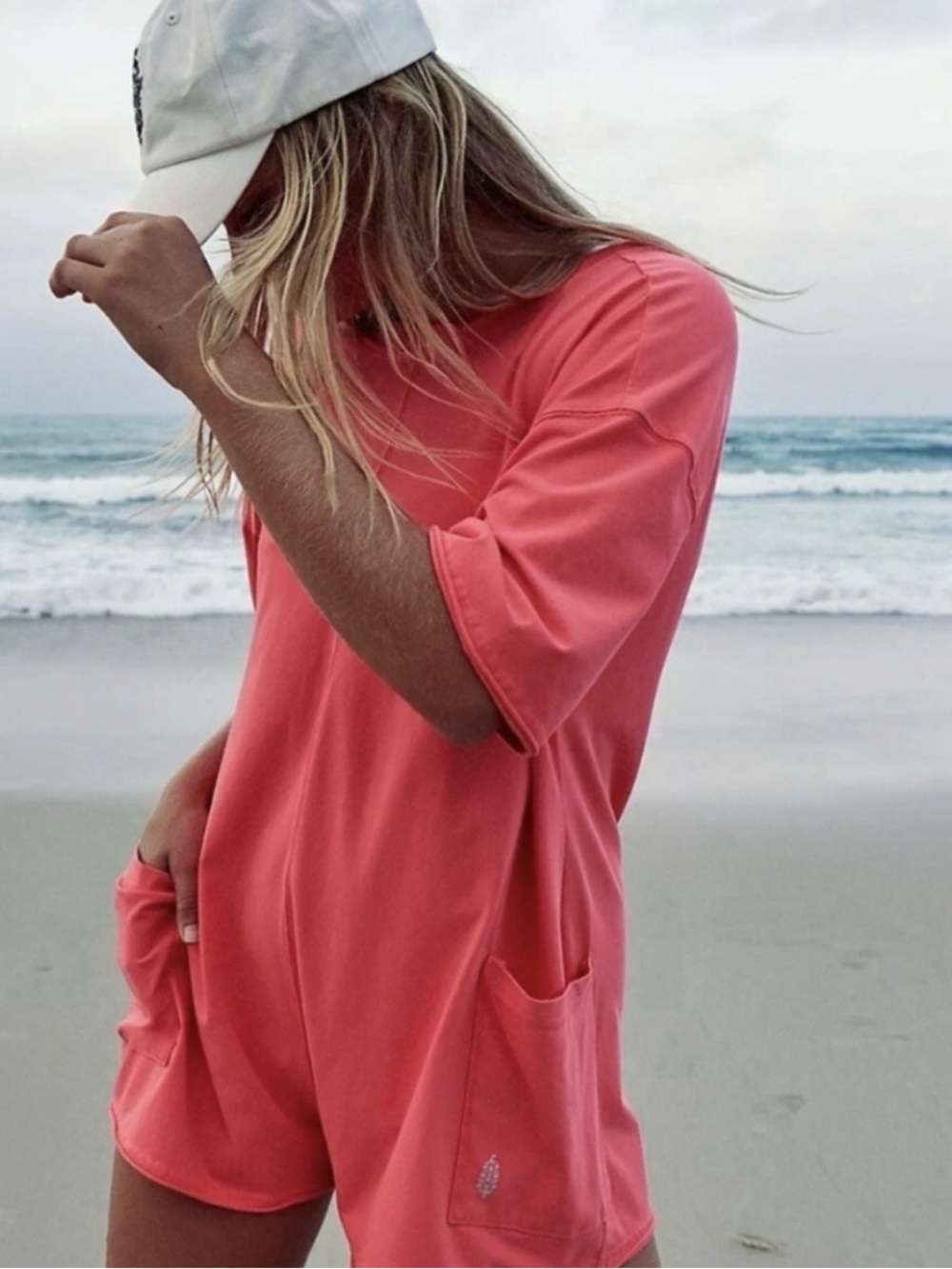 NWOT Free People Hot Shot Tee Romper - Coral